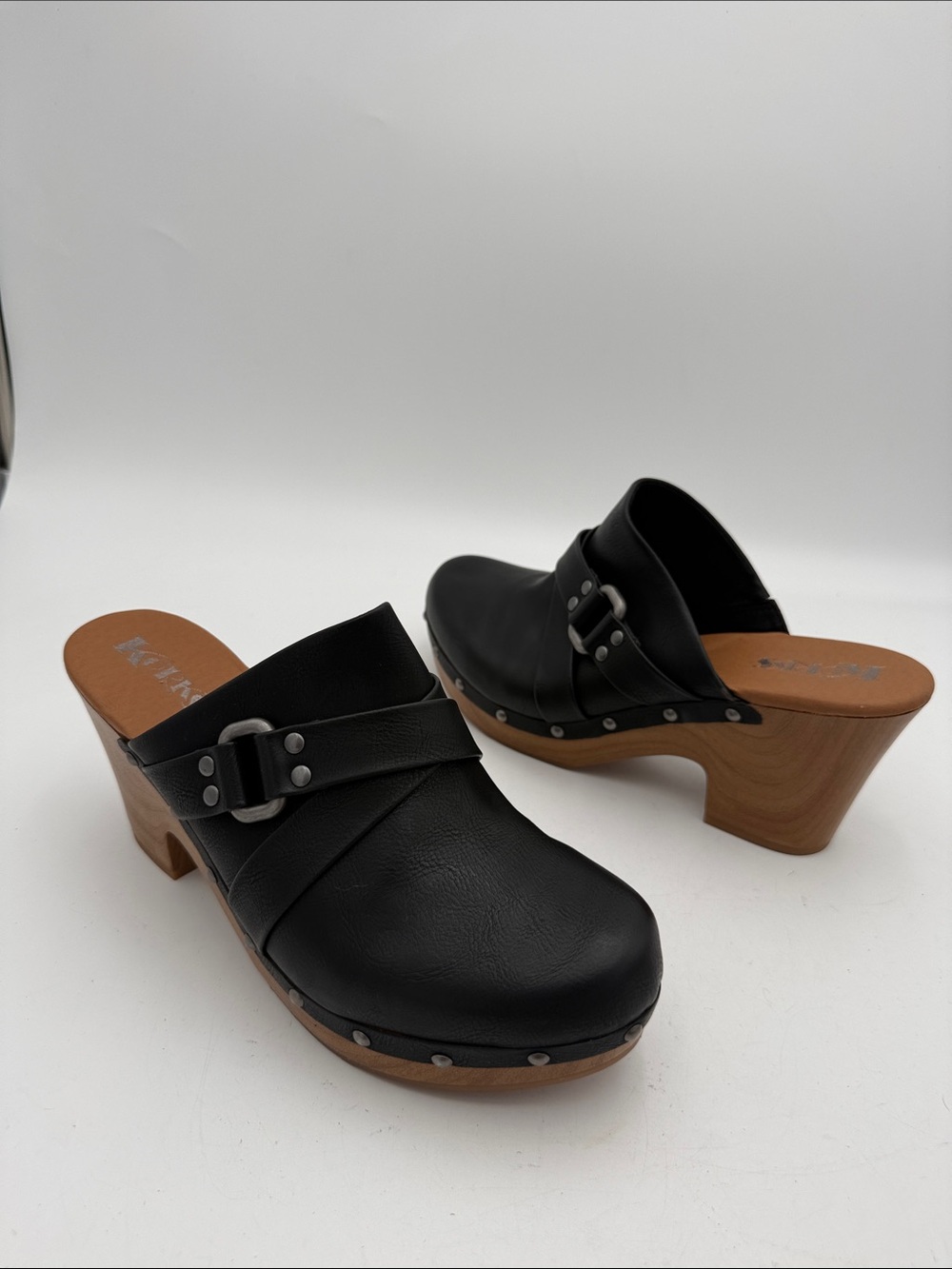 Kork-Ease Moral Black vegan Leather Clog Mules women 11M  festival boho Y2K